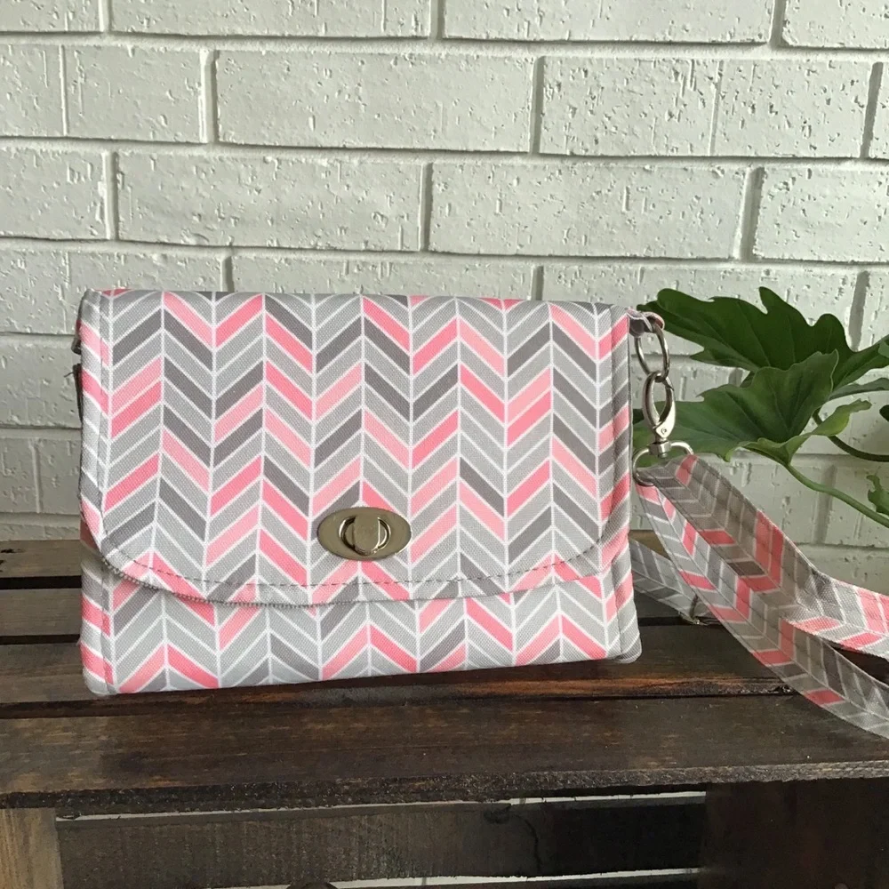Lilly Bit Pink Chevron Makeup Diaper Clutch Bag
